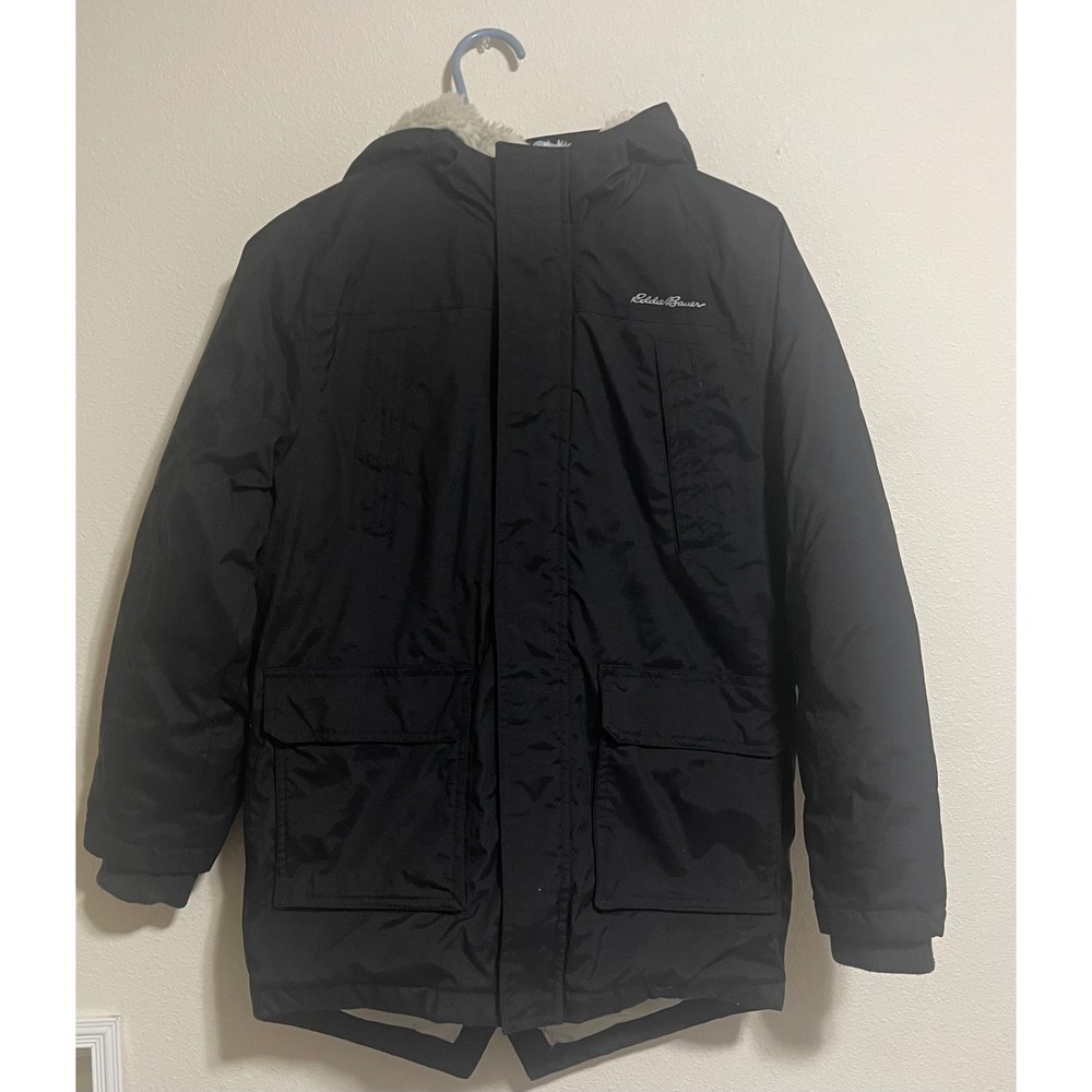 Eddie Bauer Kids Black Camo Down Hooded Parka Jacket Coat Size M‎ 10/12